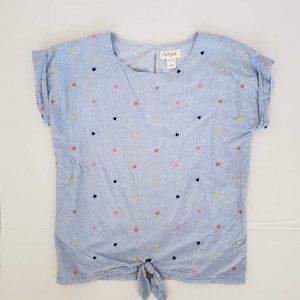 Cat & Jack Girls' Chambray Heart Tie-Front Tee